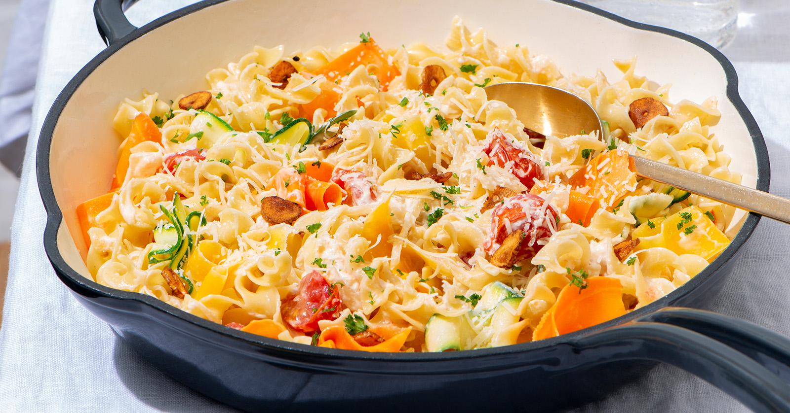 Rainbow Veggie Parmesan Noodles