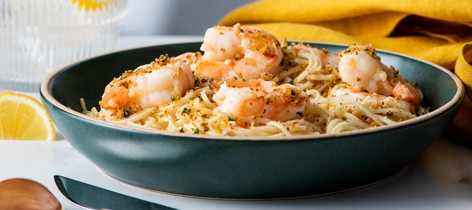 SHRIMP PASTA WITH LEMON GARLIC BREADCRUMBS