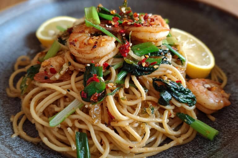 Chili Crisp Shrimp and Spring Onion Spaghetti