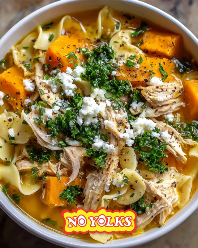 This zesty lemon sweet potato noodle soup made with No Yolks Noodles is hearty and nourishing with chicken, chickpeas, and kale. Swap in vegetable broth and skip the chicken to make it the perfect meatless meal.🍋🍲 Link in bio for recipe details.